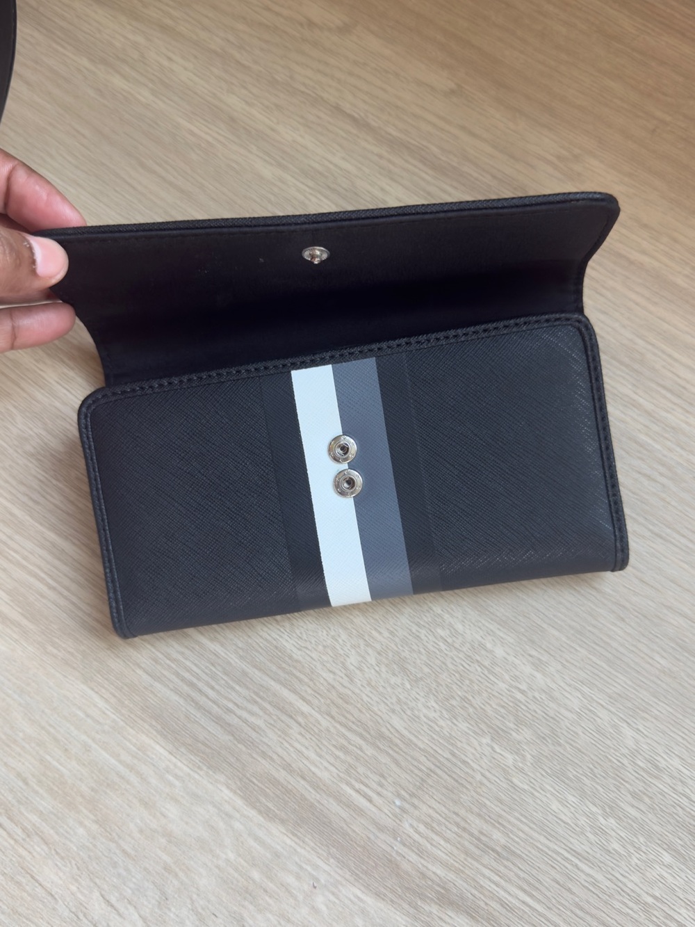 Tommy Hilfiger Black Saffiano Stripe Zip Around Wallet